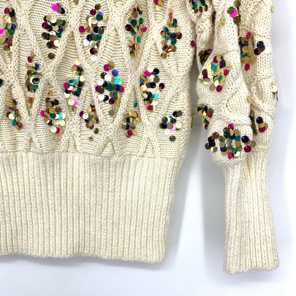 By Anthropologie Lara Sequined Sweater Womens Size Small Cream Multicolor Sequin - Picture 4 of 7